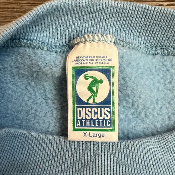 Vintage Tultex Discus Athletic Crew Neck Blank Sweatshirt Baby Blue Size XL - Picture 4 of 6